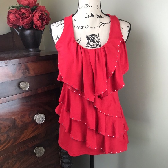 White House Black Market Tops - White House Black Market Red Ruffled Tiered Tank S